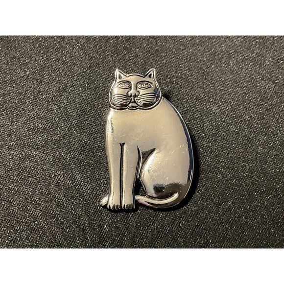 Vintage Laurel Burch Fat Cat Silver Brooch - Picture 2 of 4